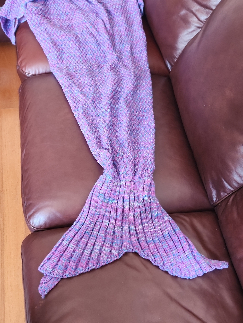 Knitted Mermaid Tail Blanket in Purple-Pink Blend